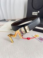 1:1  Montblanc Black Leather Belt with Gold Logo Buckle Hanging Buckle  3.5cm